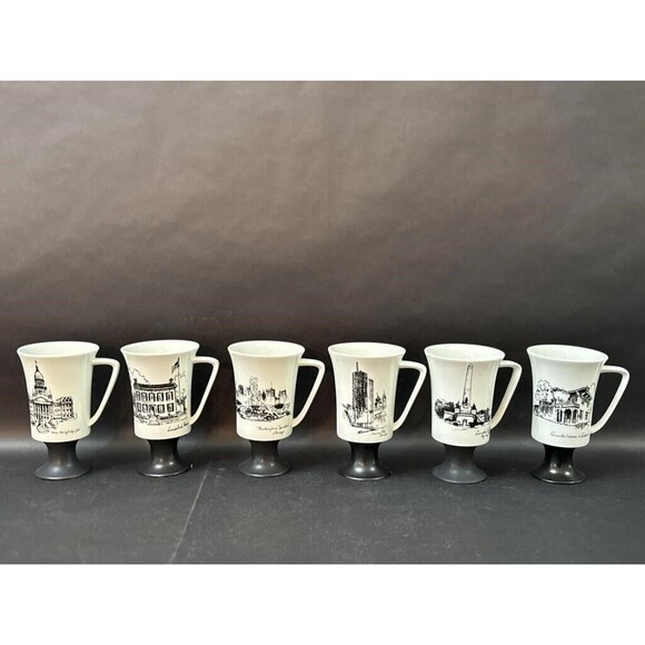 Vintage 6pc Landmark Pedestal Mugs Fine Seyei China Made in Japan 5.5" Pre-Owned - Picture 2 of 8
